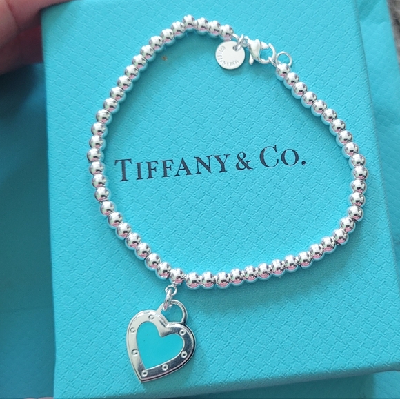 Tiffany & Co. Silver Beaded Heart Charm Bracelet - Picture 1 of 11